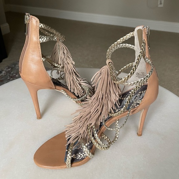 Sam Edelman Savannah Fringe Leather Heel Sandals - Picture 3 of 6